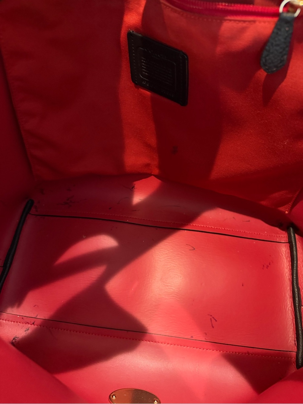 Coach Black Pebbled Leather Tote Bag with Red Leather interior - Picture 8 of 10